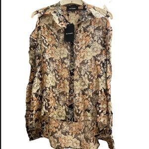 The Kooples Floral Sheer Open Shoulder Ruffle Top size Small NWTS
